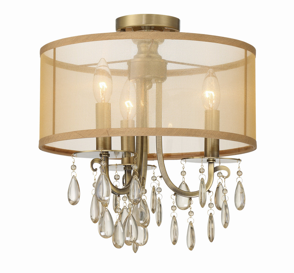 Crystorama Lighting 5623-AB_CEILING Hampton 3 Light Antique Brass Etruscan Crystal Drum Shade Semi Flush Mount