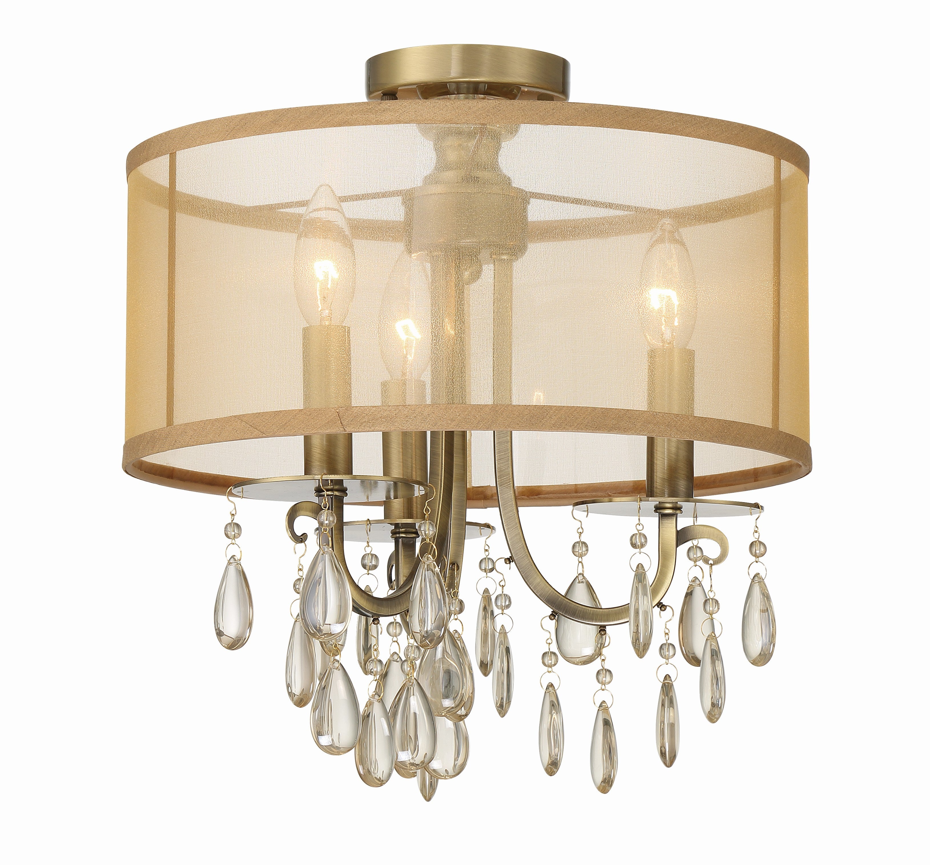 Crystorama Hampton 5623-AB_CEILING – 14 Inch – 3 Light – Semi Flush Mount Light – Antique Brass – Damp Rated