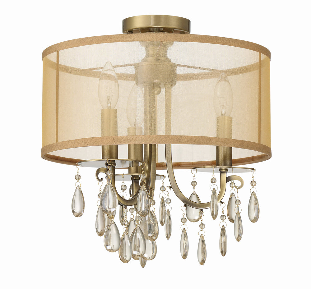 Crystorama Lighting 5623-AB_CEILING Hampton 3 Light Antique Brass Etruscan Crystal Drum Shade Semi Flush Mount