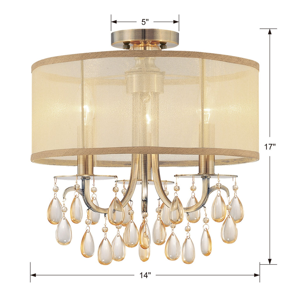 Crystorama Lighting 5623-AB_CEILING Hampton 3 Light Antique Brass Etruscan Crystal Drum Shade Semi Flush Mount