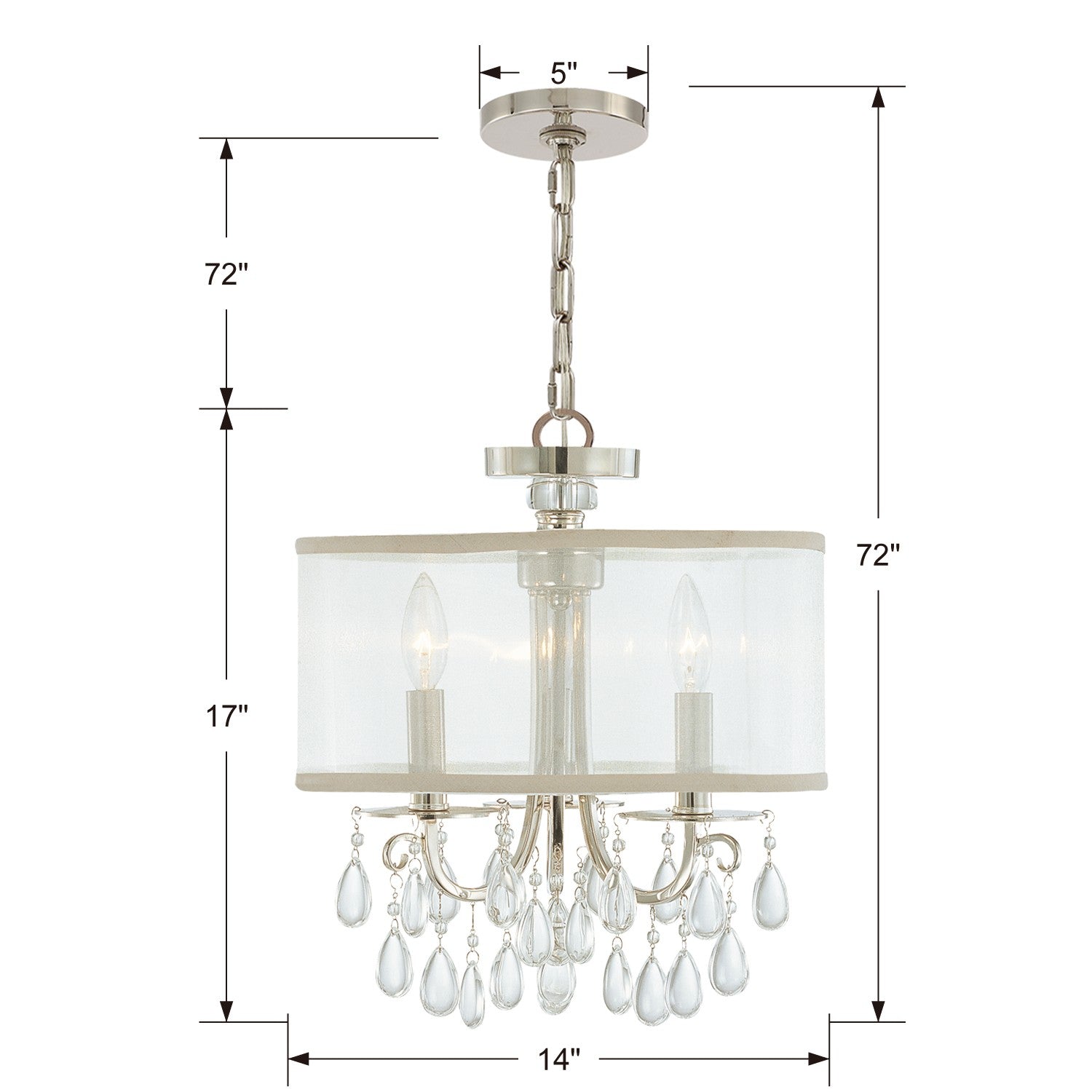 Crystorama Hampton 5623-CH – 14 Inch – 3 Light – Chandelier – Polished Chrome – Damp Rated