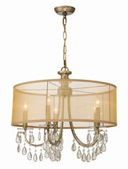 Crystorama Hampton 5625-AB – 24 Inch – 5 Light – Chandelier – Antique Brass – Damp Rated
