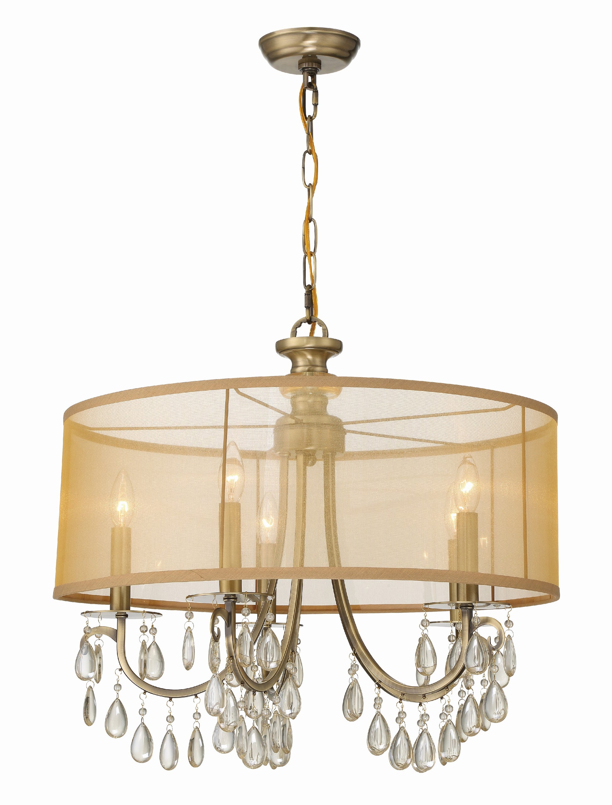 Crystorama Hampton 5625-AB – 24 Inch – 5 Light – Chandelier – Antique Brass – Damp Rated