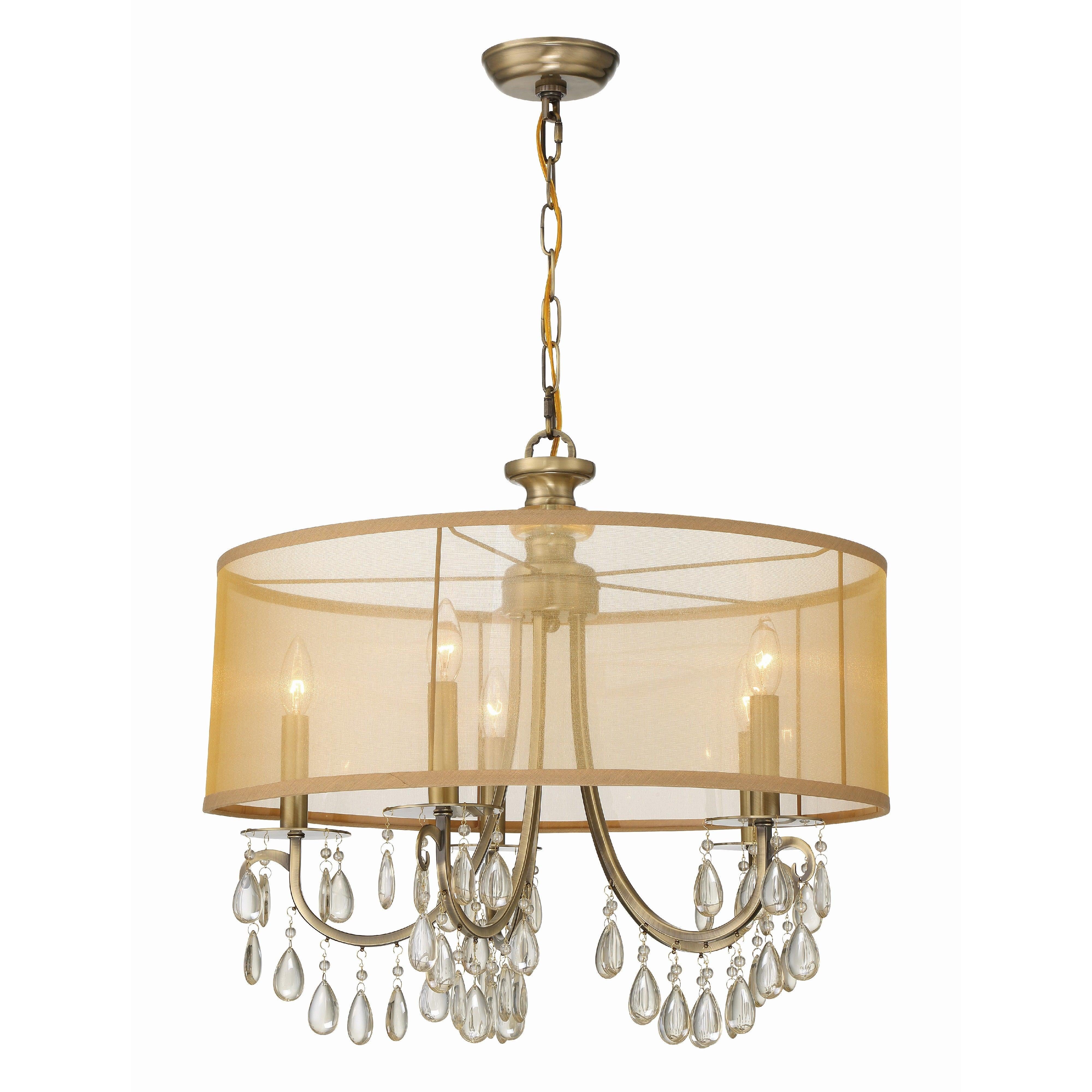Crystorama Hampton 5625-AB – 24 Inch – 5 Light – Chandelier – Antique Brass – Damp Rated