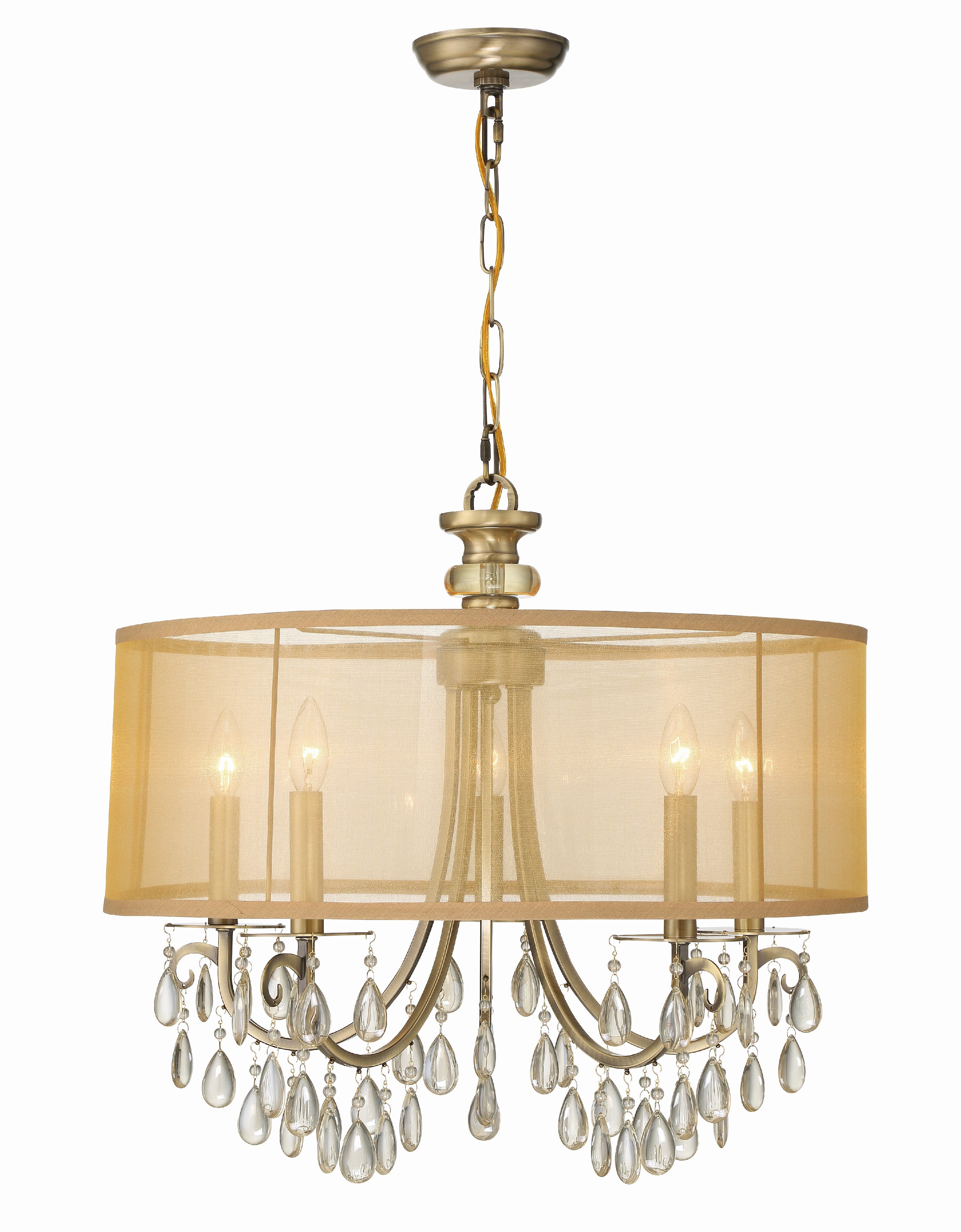 Crystorama Hampton 5625-AB – 24 Inch – 5 Light – Chandelier – Antique Brass – Damp Rated