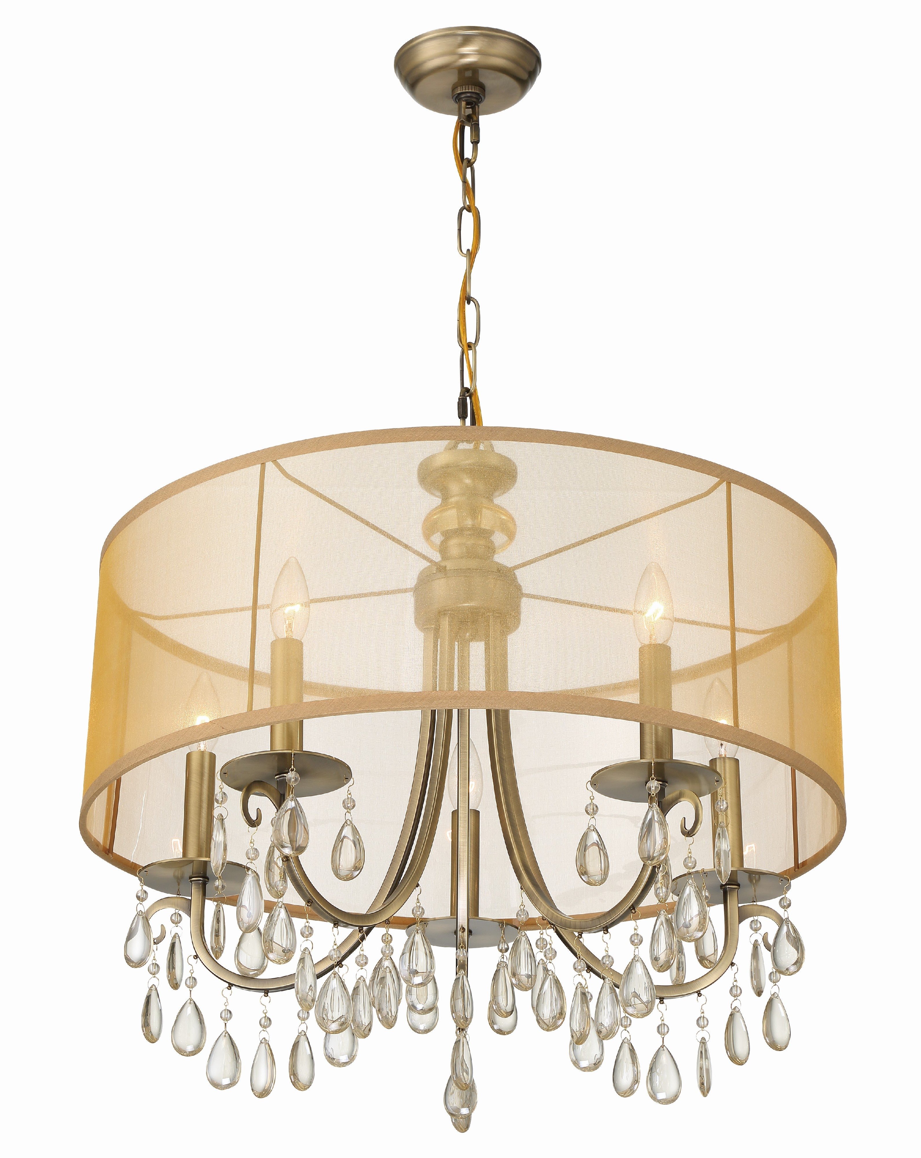 Crystorama Hampton 5625-AB – 24 Inch – 5 Light – Chandelier – Antique Brass – Damp Rated