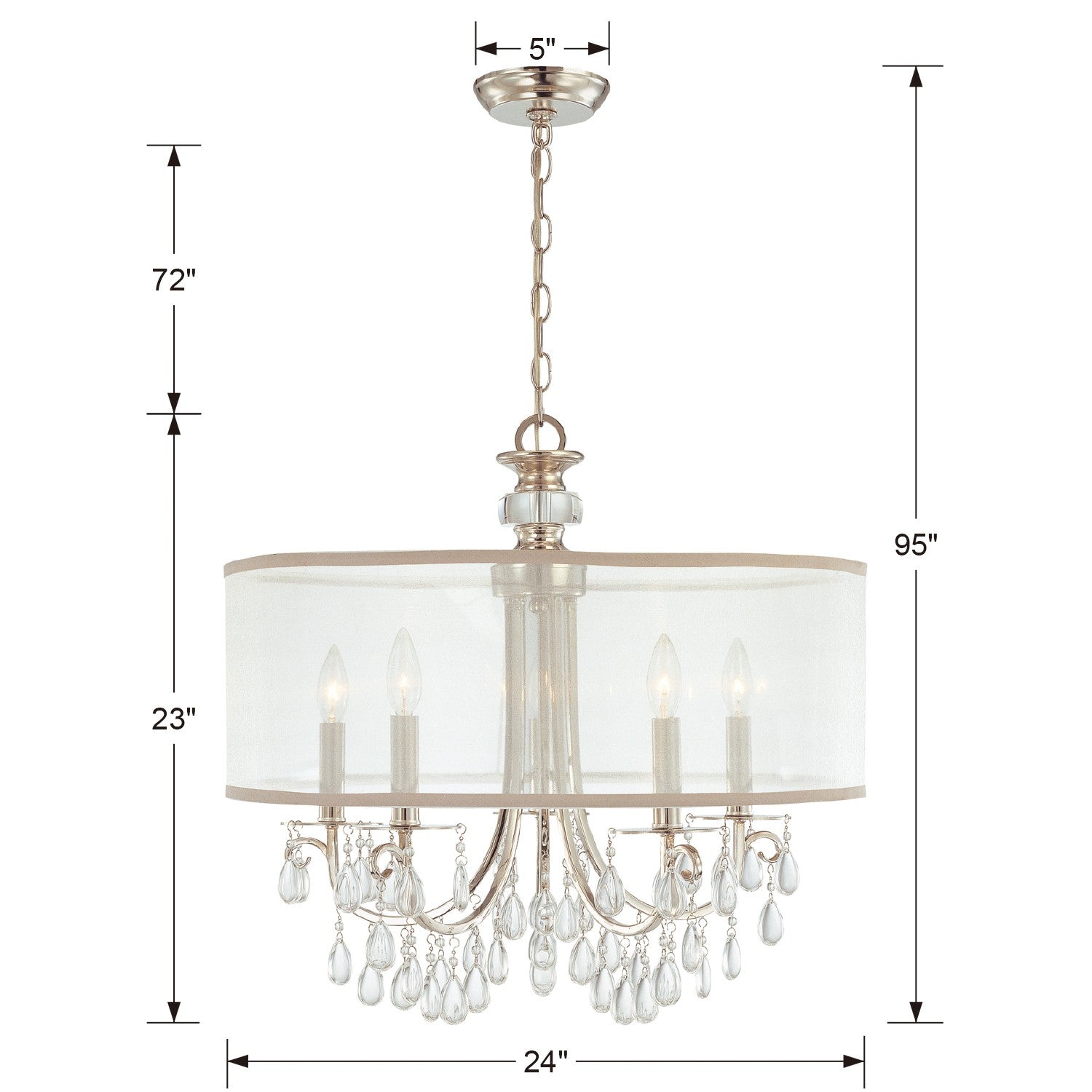 Crystorama Hampton 5625-CH – 24 Inch – 5 Light – Chandelier – Polished Chrome – Damp Rated