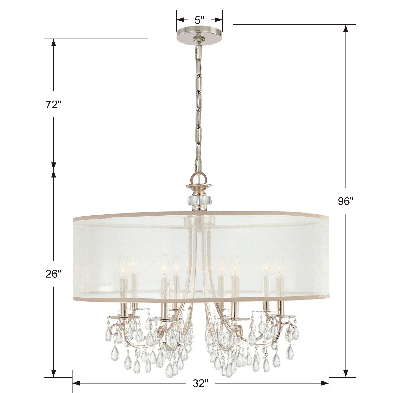Crystorama Hampton 5628-CH – 32 Inch – 8 Light – Chandelier – Polished Chrome – Damp Rated