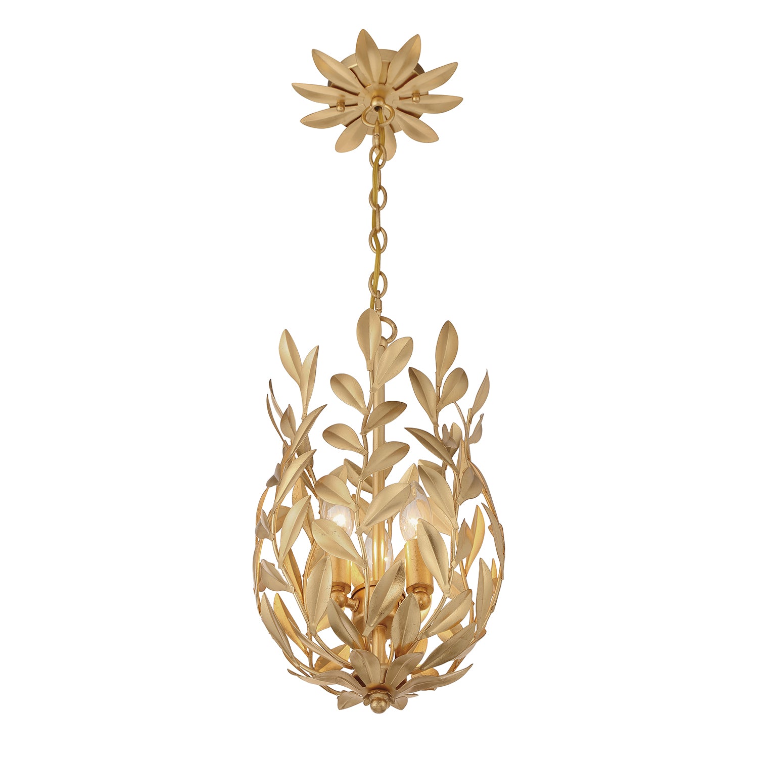 Crystorama Broche 563-GA – 9.5 Inch – 3 Light – Pendant Light – Antique Gold – Damp Rated
