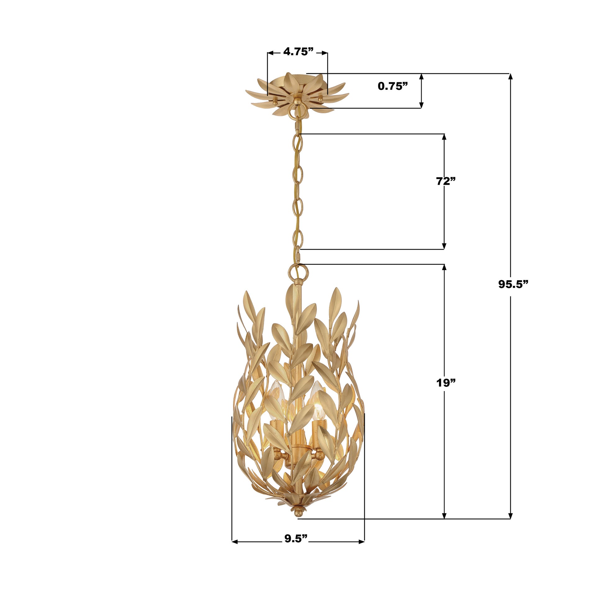 Crystorama Broche 563-GA – 9.5 Inch – 3 Light – Pendant Light – Antique Gold – Damp Rated