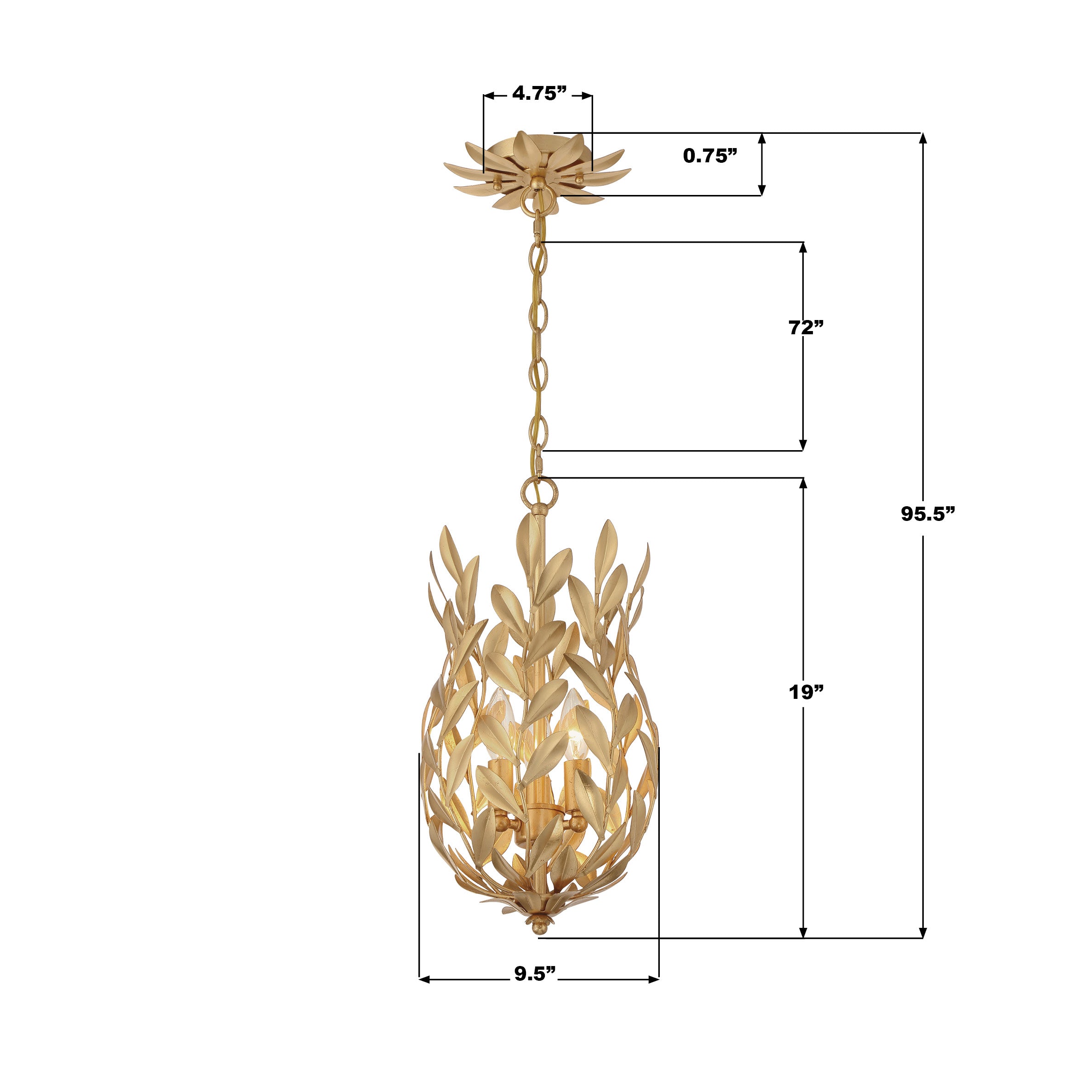 Crystorama Broche 563-GA – 9.5 Inch – 3 Light – Pendant Light – Antique Gold – Damp Rated