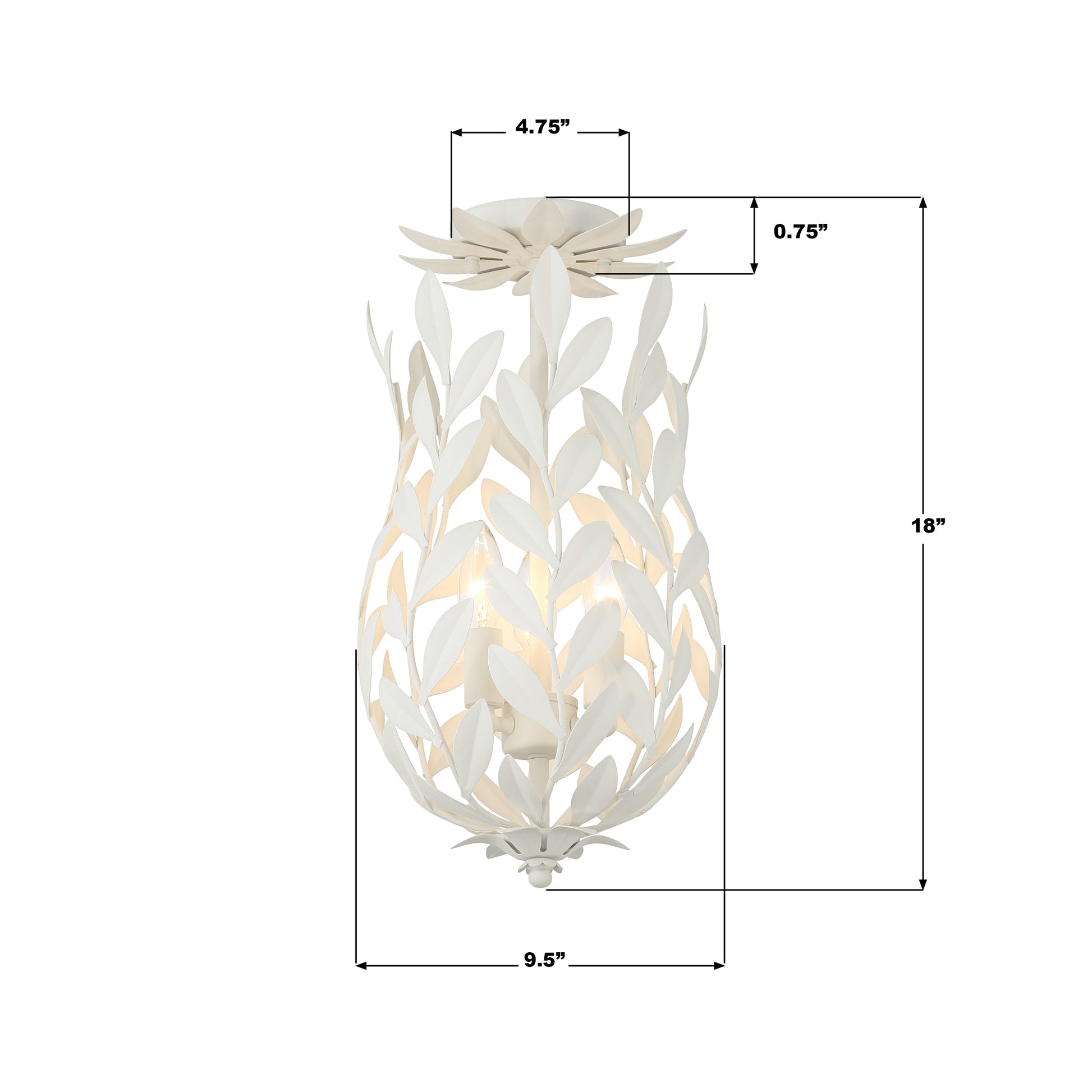 Crystorama Broche 563-MT_CEILING – 9.5 Inch – 3 Light – Semi Flush Mount Light – Matte White – Damp Rated
