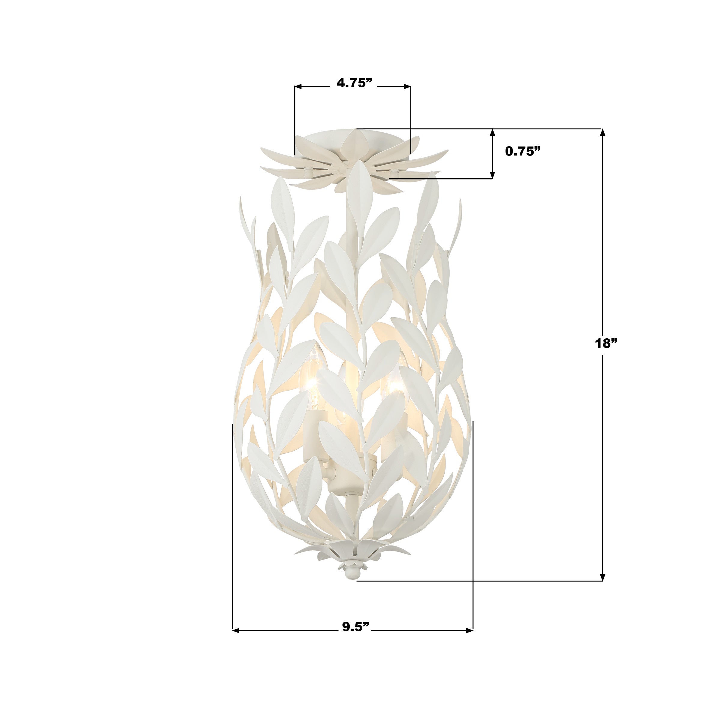 Crystorama Broche 563-MT_CEILING – 9.5 Inch – 3 Light – Semi Flush Mount Light – Matte White – Damp Rated