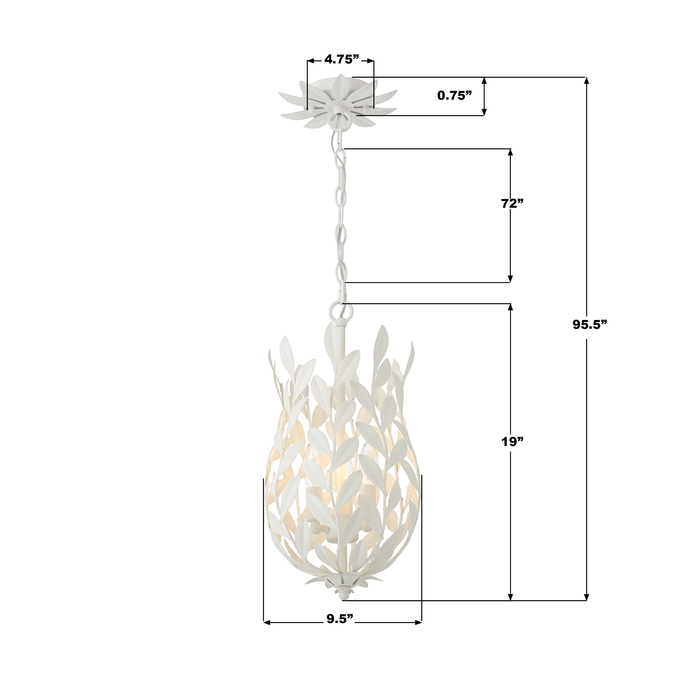 Crystorama Broche 563-MT – 9.5 Inch – 3 Light – Pendant Light – Matte White – Damp Rated