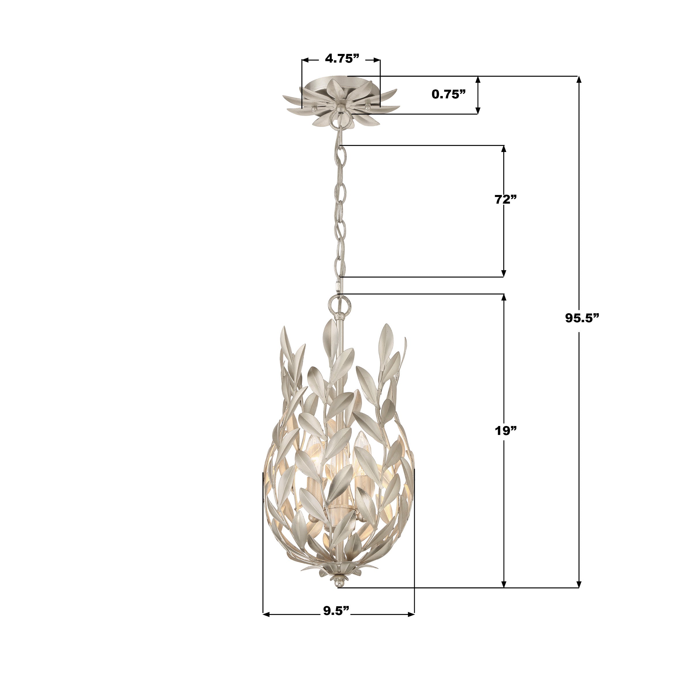Crystorama Broche 563-SA – 9.5 Inch – 3 Light – Pendant Light – Antique Silver – Damp Rated