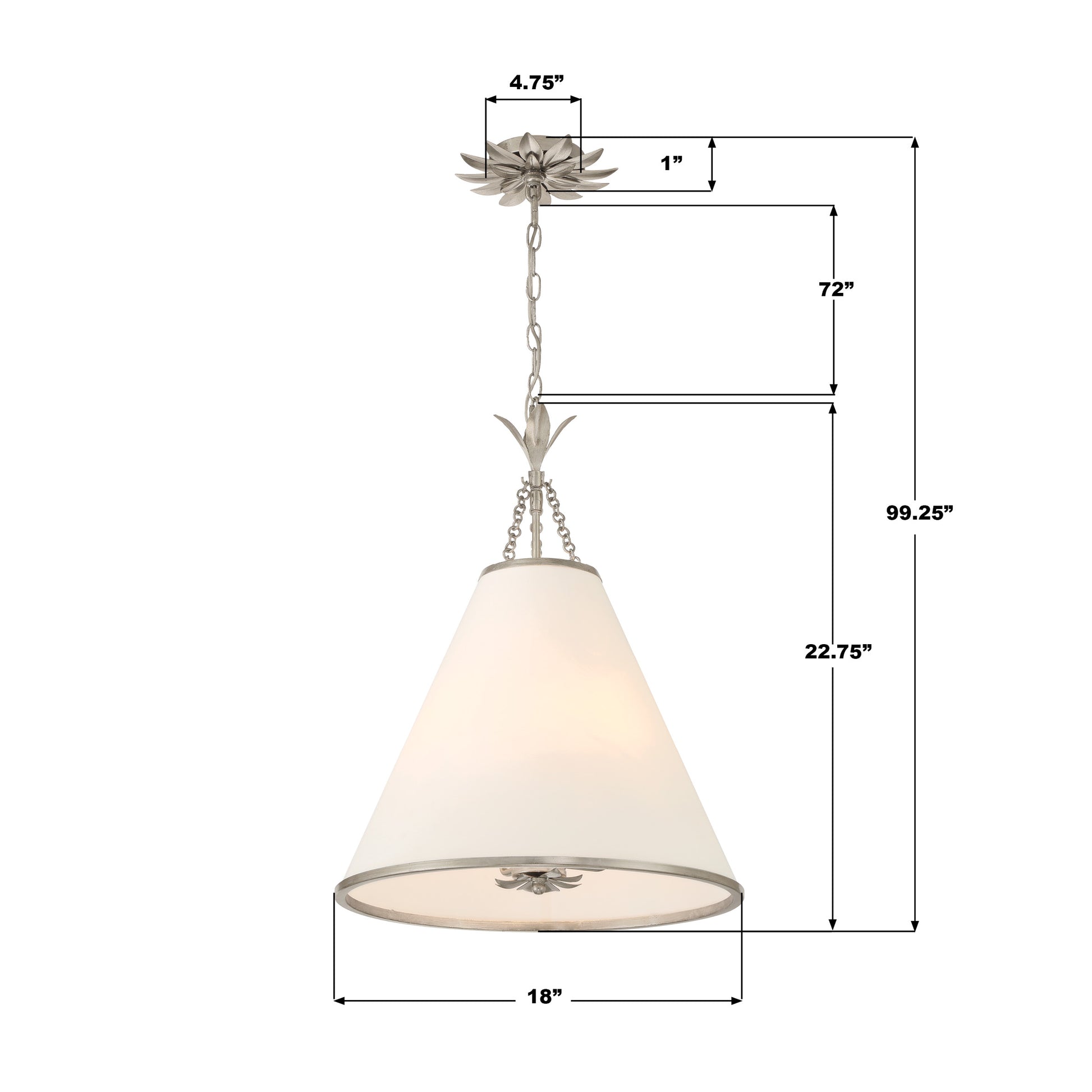 Crystorama Broche 564-SA – 18 Inch – 4 Light – Pendant Light – Antique Silver – Dry Rated