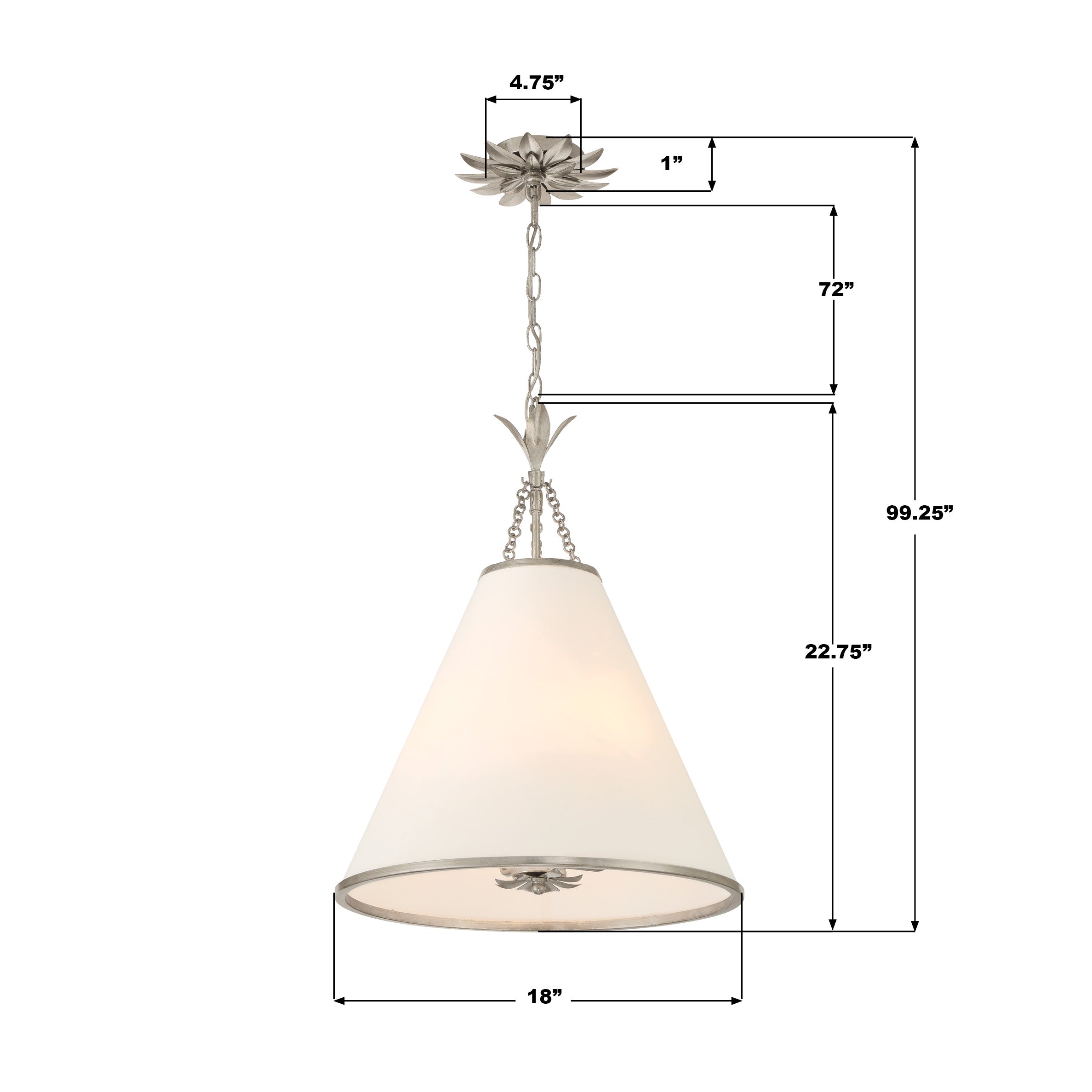 Crystorama Broche 564-SA – 18 Inch – 4 Light – Pendant Light – Antique Silver – Dry Rated