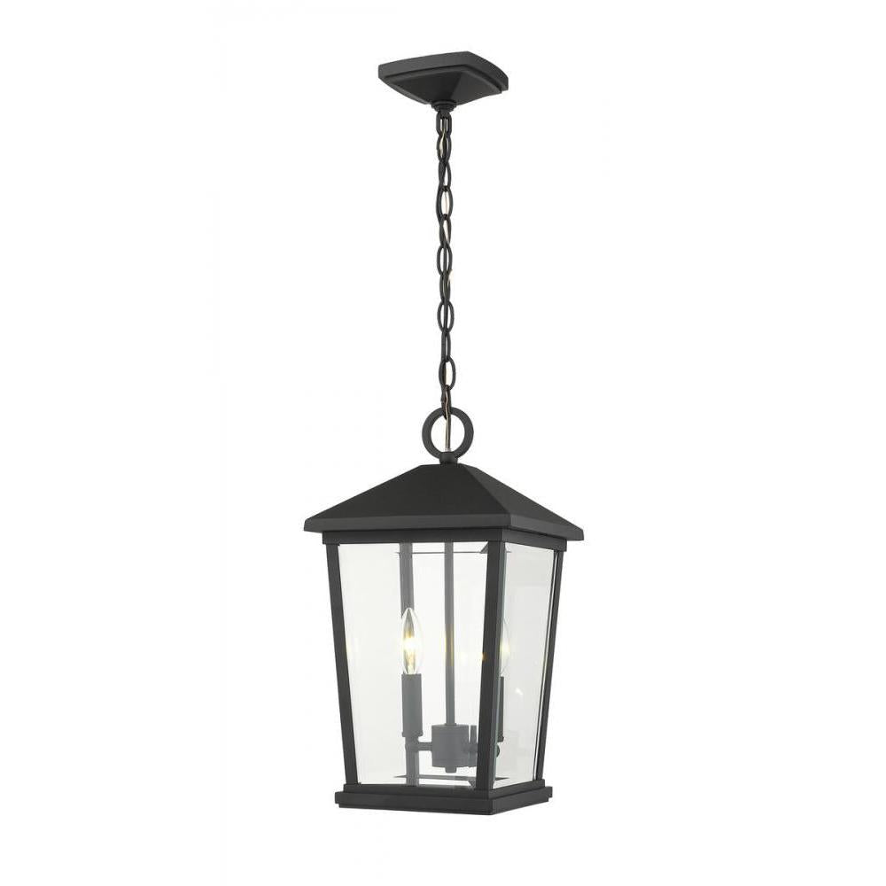 2 Light Outdoor Chain Mount Ceiling Fixture-Clear Beveled