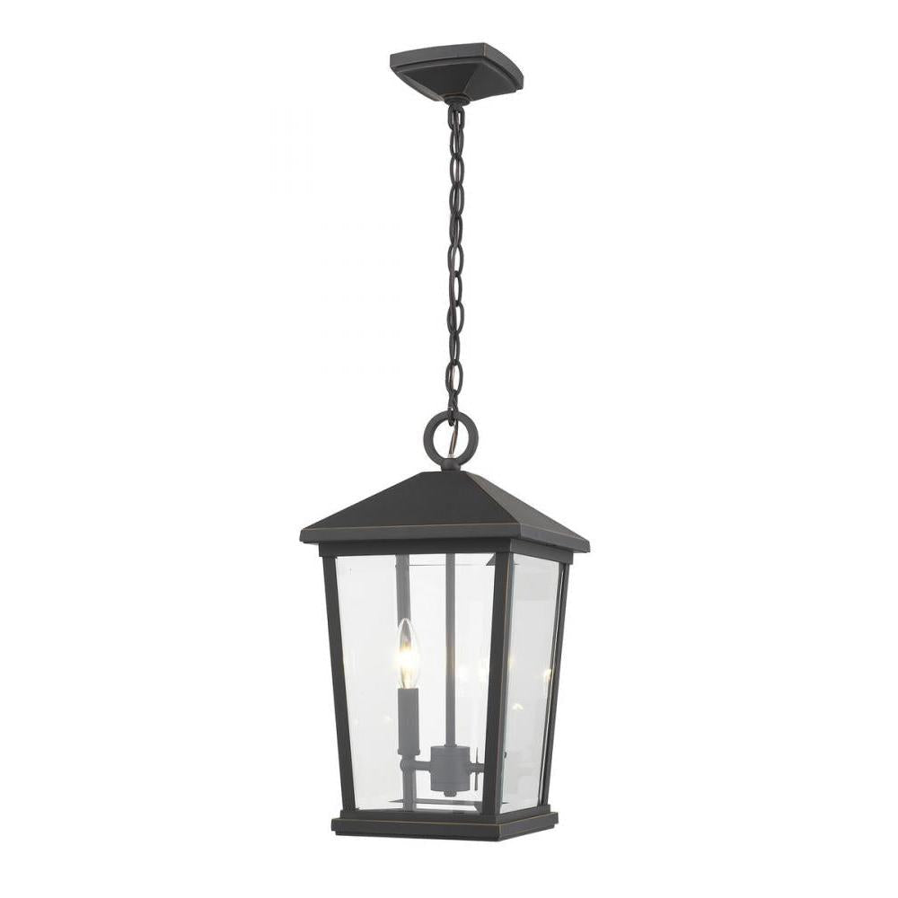 2 Light Outdoor Chain Mount Ceiling Fixture-Clear Beveled