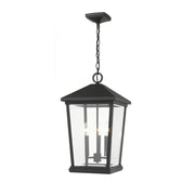3 Light Outdoor Chain Mount Ceiling Fixture-Clear Beveled