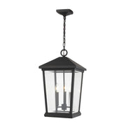 3 Light Outdoor Chain Mount Ceiling Fixture-Clear Beveled