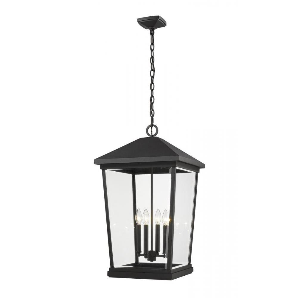 4 Light Outdoor Chain Mount Ceiling Fixture-Clear Beveled