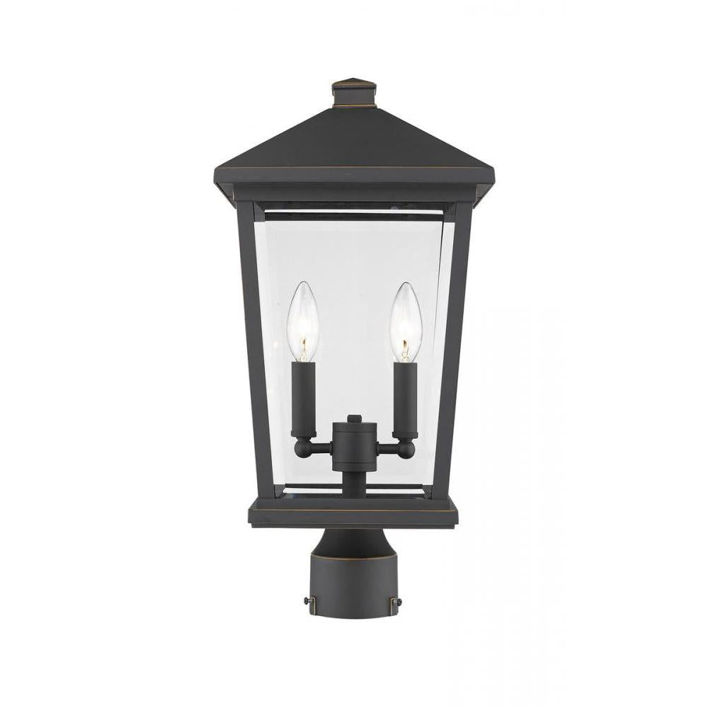 2 Light Outdoor Post Mount Fixture-Clear Beveled