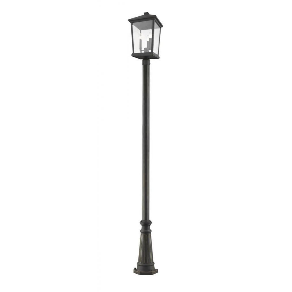 3 Light Outdoor Post Mounted Fixture-Clear Beveled