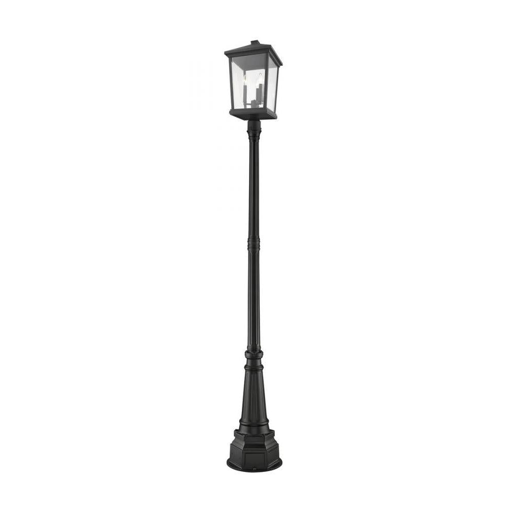 3 Light Outdoor Post Mounted Fixture-Clear Beveled