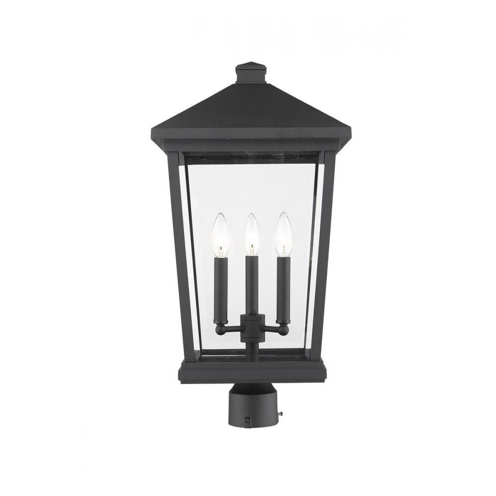 3 Light Outdoor Post Mount Fixture-Clear Beveled