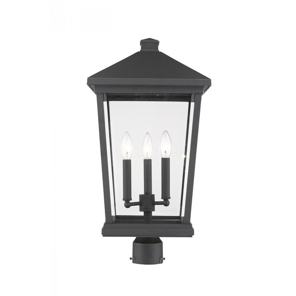 3 Light Outdoor Post Mount Fixture-Clear Beveled