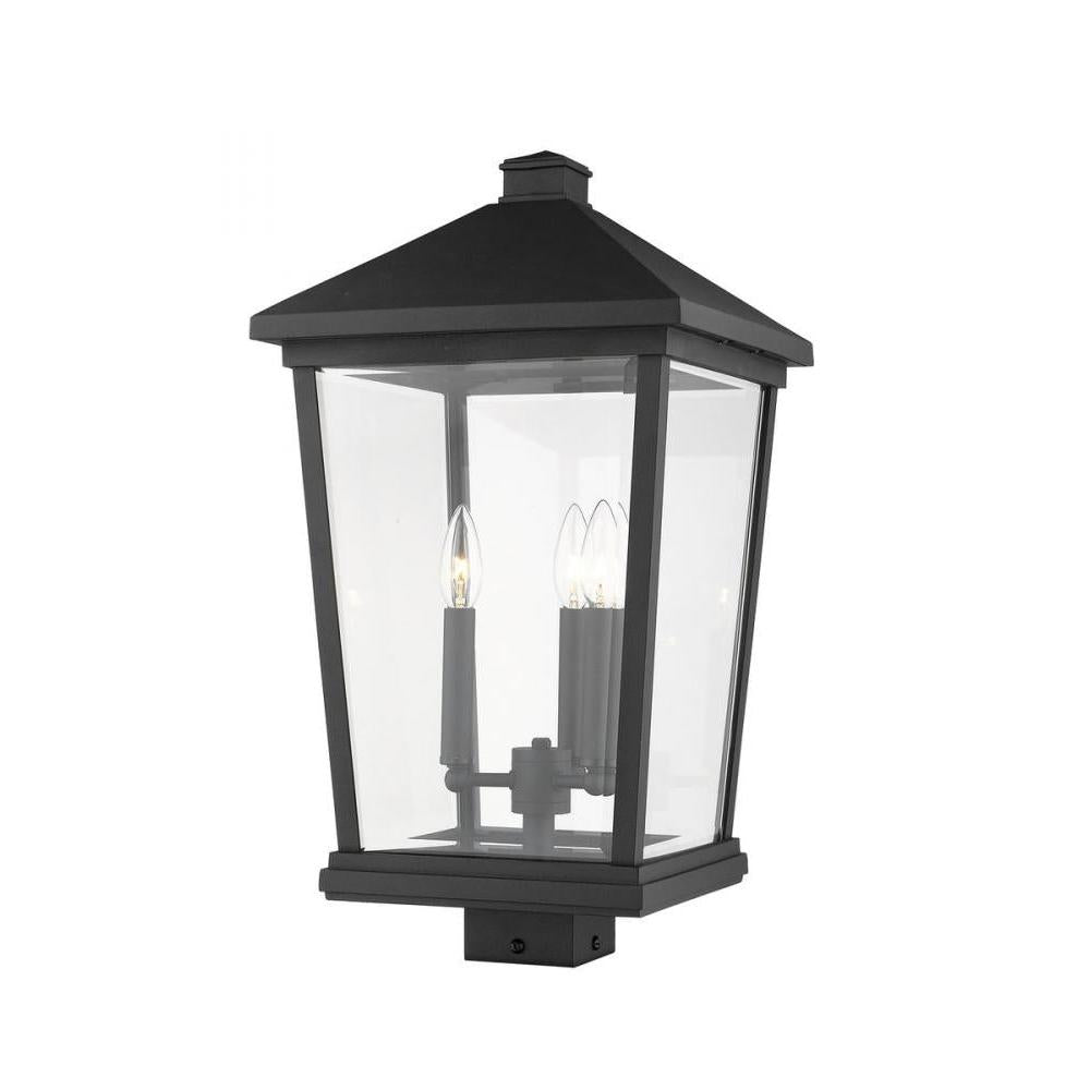 3 Light Outdoor Post Mount Fixture-Clear Beveled