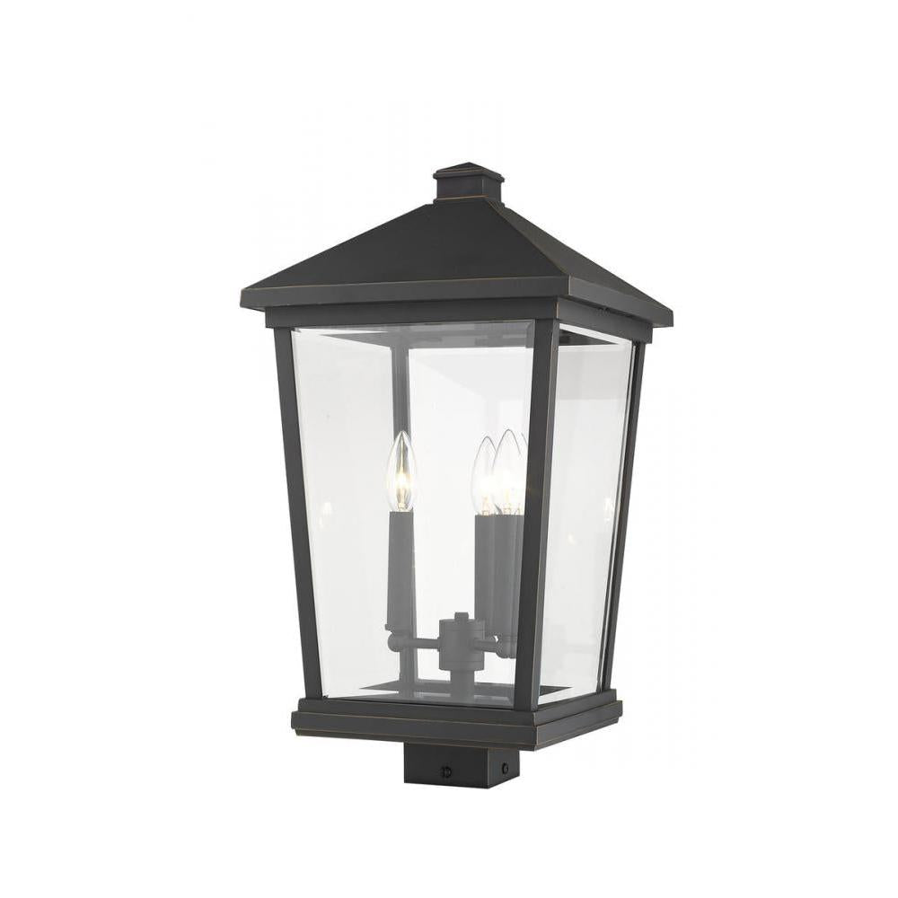 3 Light Outdoor Post Mount Fixture-Clear Beveled