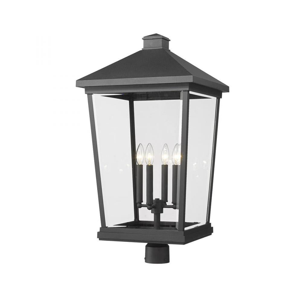 4 Light Outdoor Post Mount Fixture-Clear Beveled