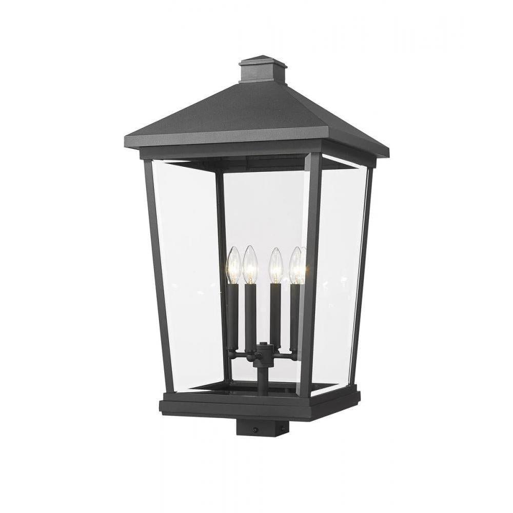 4 Light Outdoor Post Mount Fixture-Clear Beveled