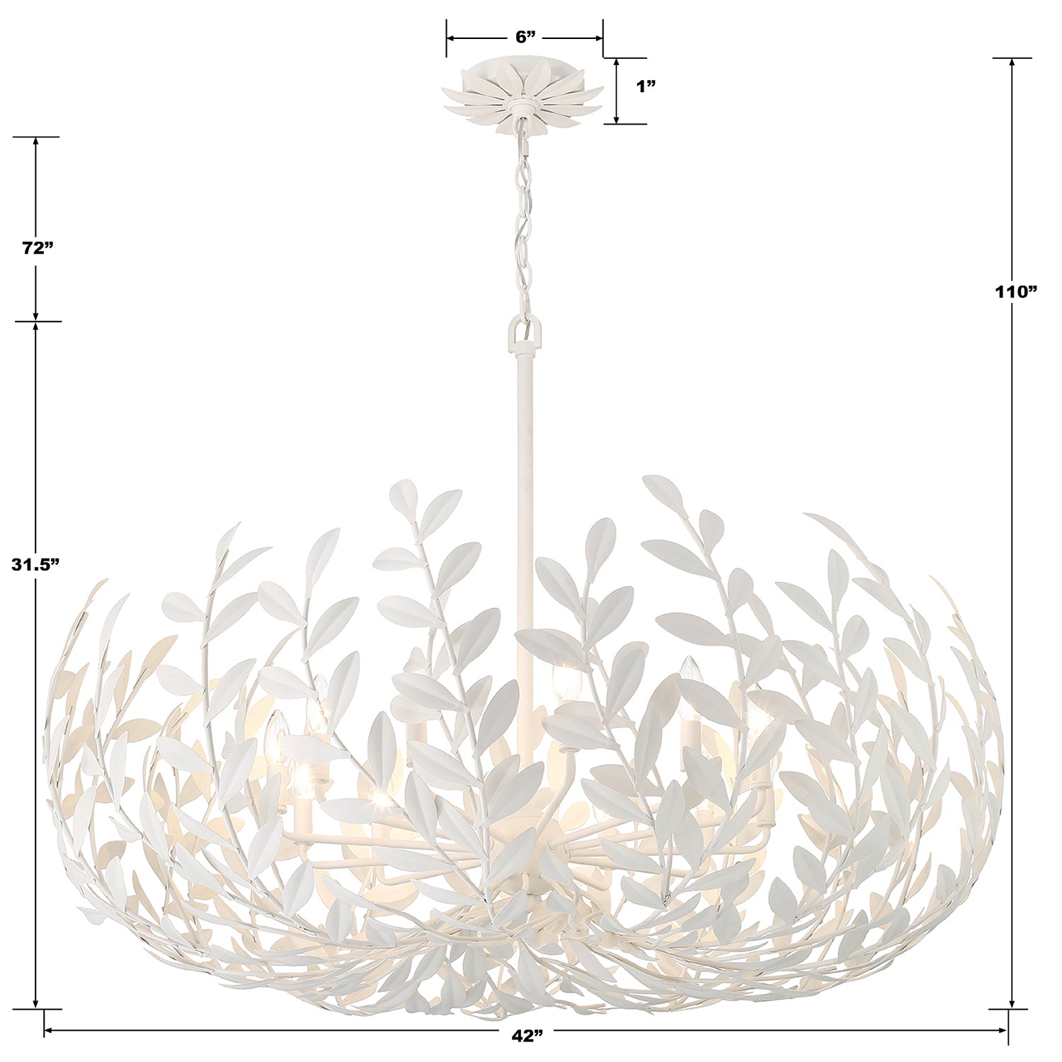 Crystorama Broche 569-MT – 42 Inch – 12 Light – Chandelier – Matte White – Damp Rated