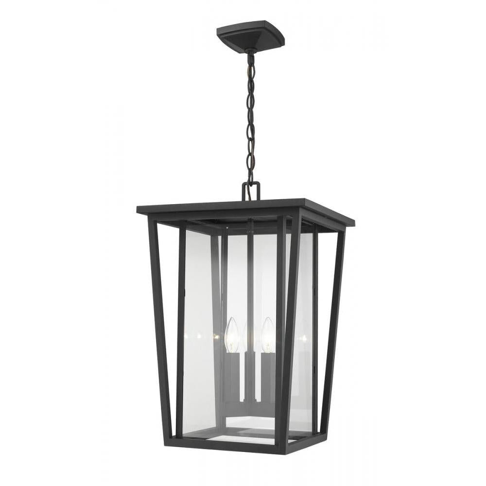 3 Light Outdoor Chain Mount Ceiling Fixture-Clear