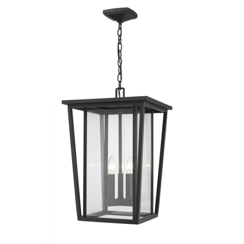 3 Light Outdoor Chain Mount Ceiling Fixture-Clear
