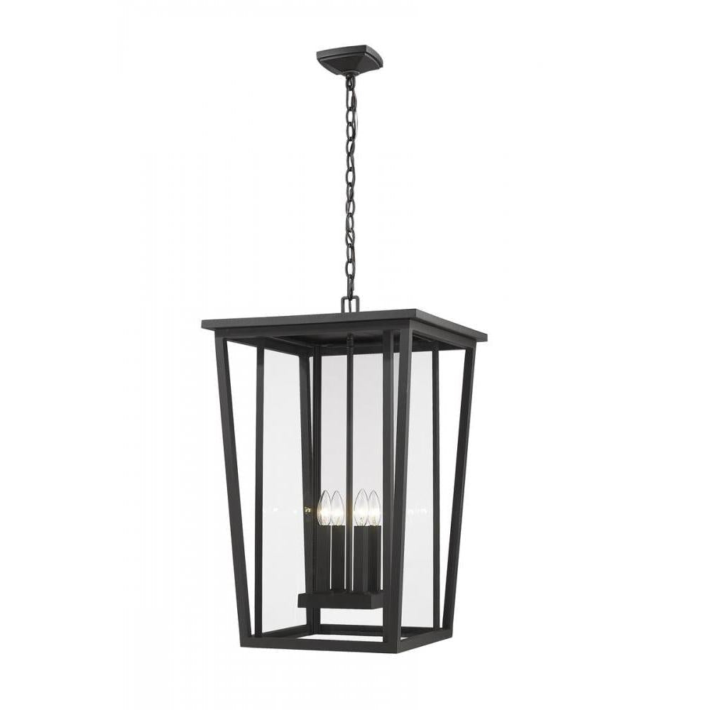 4 Light Outdoor Chain Mount Ceiling Fixture-Clear