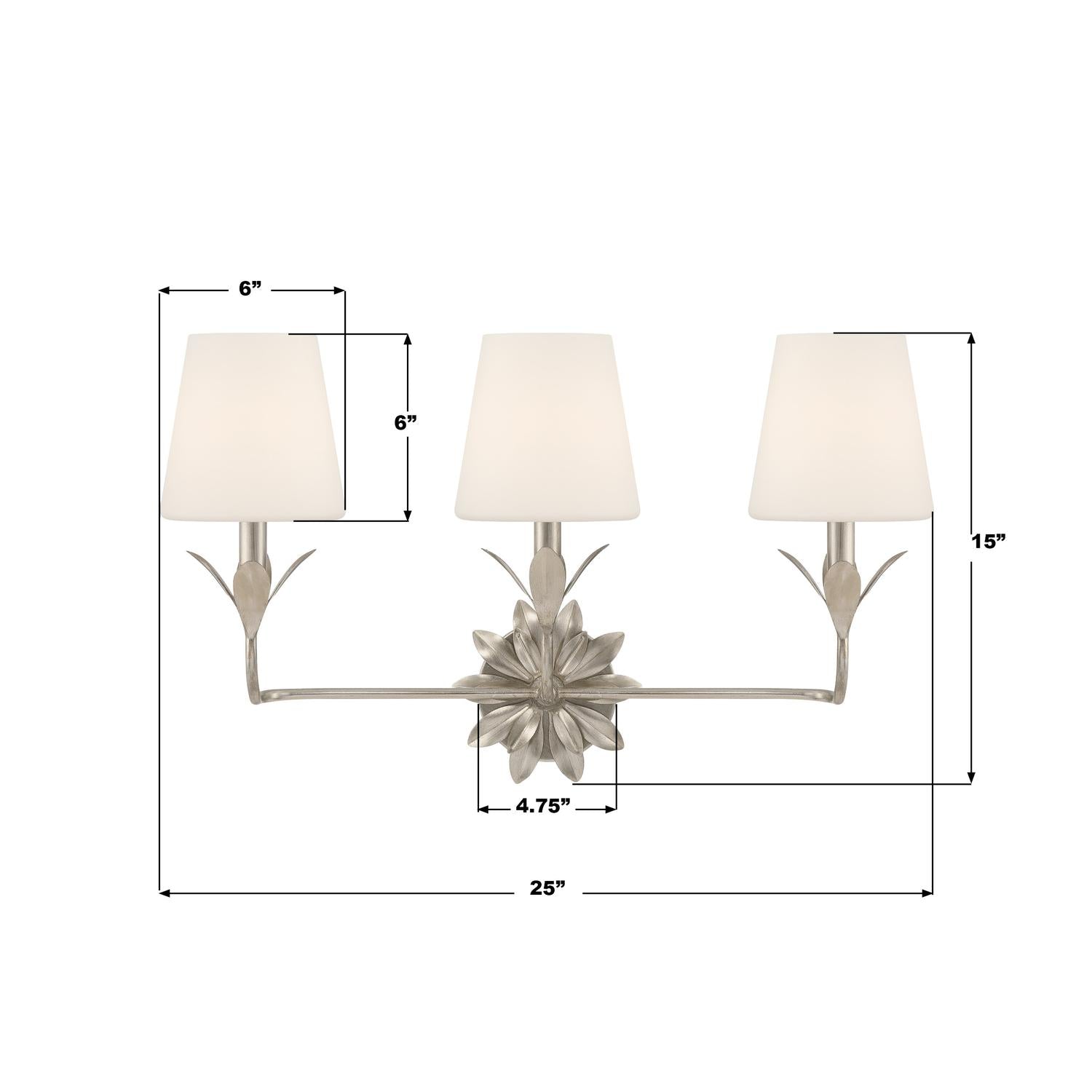 Crystorama Broche 573-OP-SA – 25 Inch – 3 Light – Bath Vanity Light – Antique Silver – Damp Rated