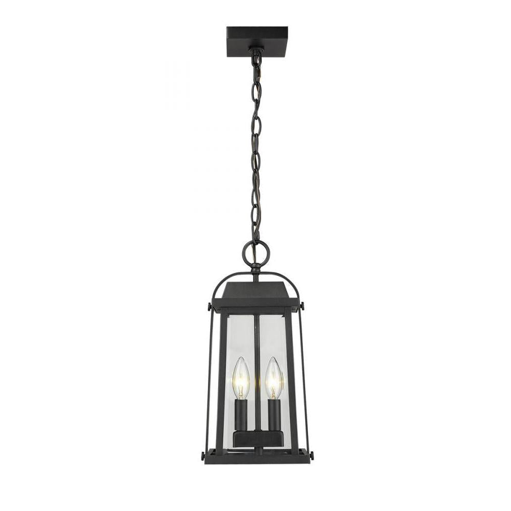 2 Light Outdoor Chain Mount Ceiling Fixture-Clear Beveled