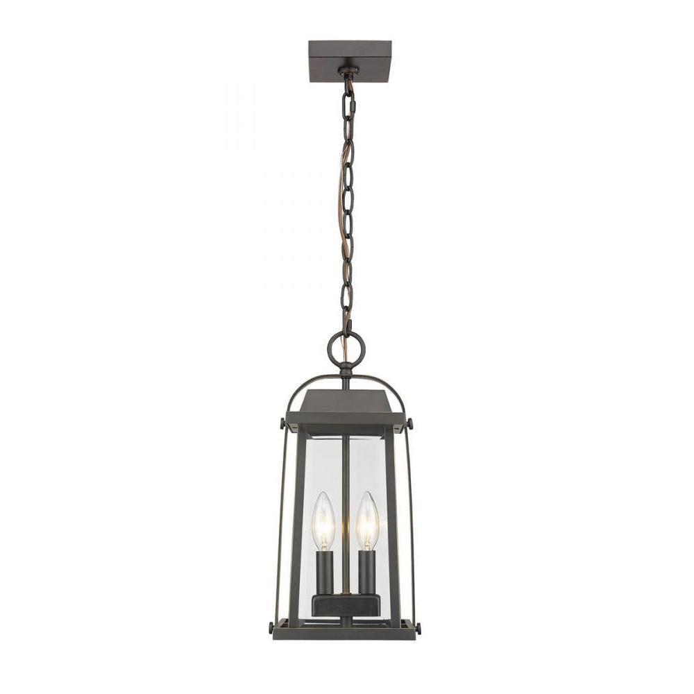 2 Light Outdoor Chain Mount Ceiling Fixture-Clear Beveled