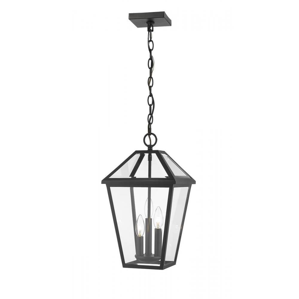 3 Light Outdoor Chain Mount Ceiling Fixture-Clear Beveled