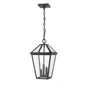 3 Light Outdoor Chain Mount Ceiling Fixture-Clear Beveled