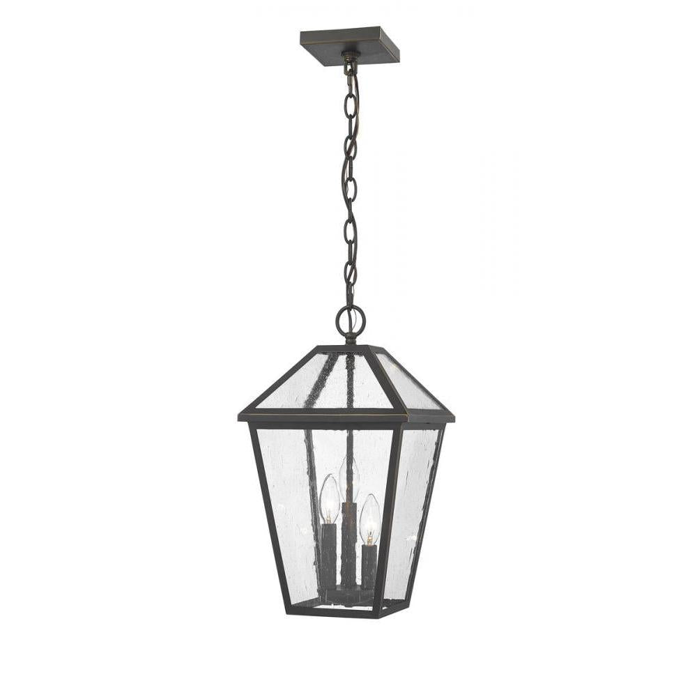 3 Light Outdoor Chain Mount Ceiling Fixture-Clear Seedy