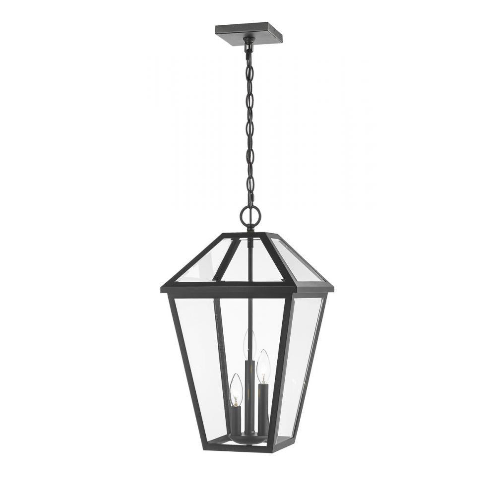 3 Light Outdoor Chain Mount Ceiling Fixture-Clear Beveled