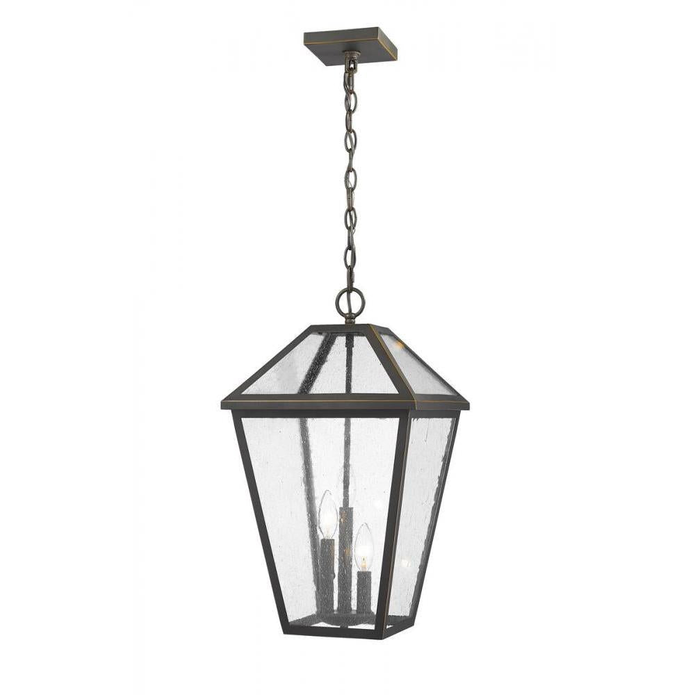 3 Light Outdoor Chain Mount Ceiling Fixture-Clear Seedy