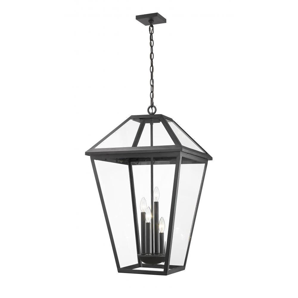 4 Light Outdoor Chain Mount Ceiling Fixture-Clear Beveled
