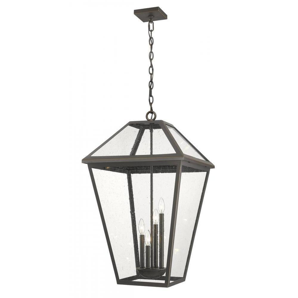 4 Light Outdoor Chain Mount Ceiling Fixture-Clear Seedy