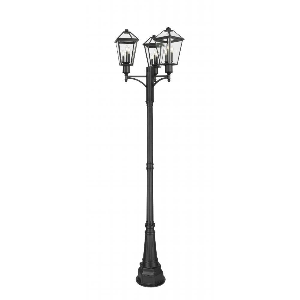 3 Light Outdoor Post Mount Fixture-Clear Beveled